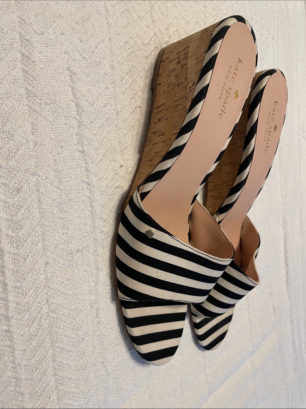 kate spade Black and Cream Striped Open-Back Mules